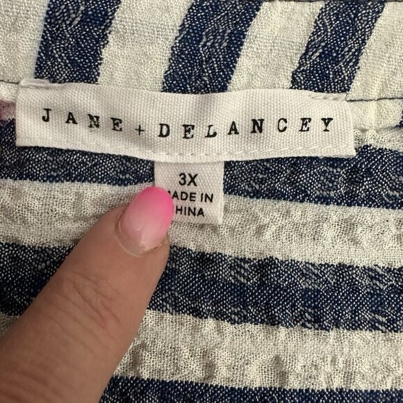 Jane and Delancey Tunic Top 3X Blue White Stripe Pullover Short Sleeve Relaxed - Picture 3 of 8